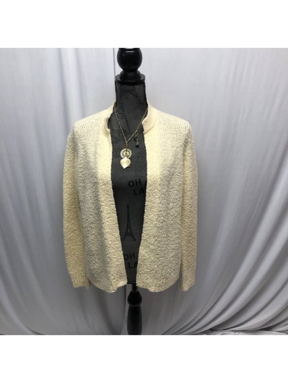 LeRoy Knitwear Cream Open Front Cardigan Womens Size Large Sweater Vintage 80s